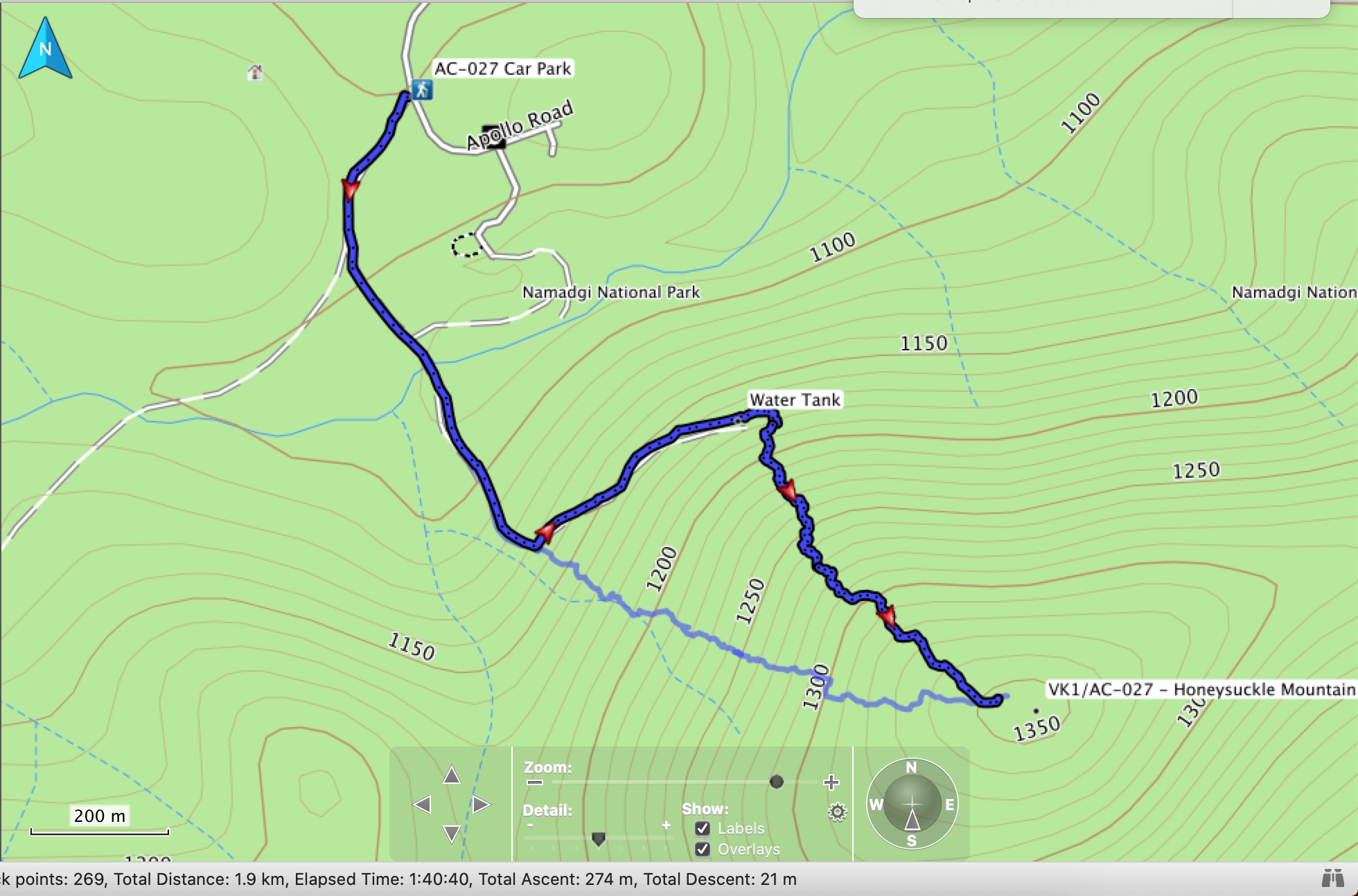 Honeysuckle Mountain GPS Track